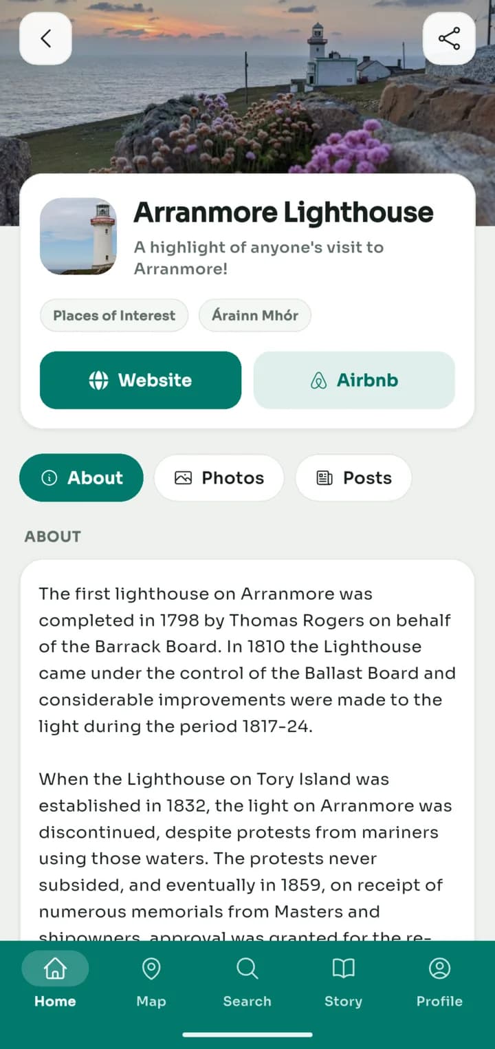 The Arranmore Lighthouse page in the app